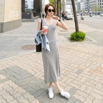 PigPug 원피스 여성복 여름 슬림 블랙 레깅스 민소매 끈 조끼 중 롱 A라인 스커트 현물