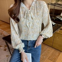 여성 루즈 핏 블라우스 샤랄라 플라워 셔츠 옐로우 예쁜 코디 꽃무늬 하늘색 봄 오버