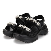 [AK수원점] 바바라 진주 장식 키높이 캐주얼 샌들 BBF363BK