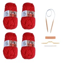미소털실 목도리패키지 AOA 100g 4개입+줄바늘15cm+꽈배기바늘+돗바늘+라벨 뜨개질 DIY 패키지, AOA 208레드 4개입+줄바늘15mm+DIY(돗바늘 꽈배기바늘 라벨)