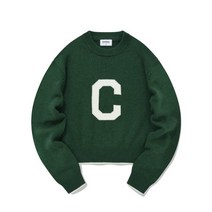 커버낫 우먼 크롭 C 로고 크루넥 니트 그린