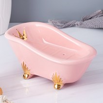 JINGHENG 비누받침 욕실 호텔 레스토랑 세면대 도자기 비누함 욕조모양 솝 트레이, 핑크 골드 욕조
