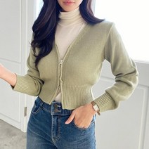 브이와이 여자 스웨터 V넥 2WAY 집업 쇼츠 슬림핏 가디건