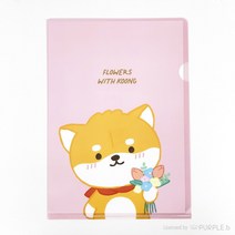 퍼플비 제작 귀여운 시바견 댕댕이 캐릭터 쿵이 L홀더 L자화일 A4 파일 학생 문구 팬시 친구 마니또 선물, 쿵이L홀더_핑크