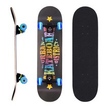 초보자를 위한 스케이트보드 컴플리트 스케이트보드 78.7 x 20.3cm(31 x 8인치) 9겹 단풍나무 더블 킥 오목한 표준 스케이트보드 LED 조명 휠 포함 어린이 남아, Star