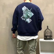 리버티 조각상 남자 겨울 기모 오버핏 맨투맨 티셔츠