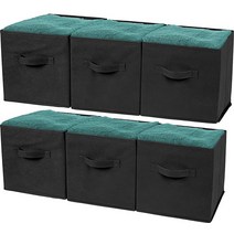 Greenco 접이식 보관 큐브 6개 (로열 블루) 옷장 정리함 바구니 상자 통 선반 부직포 천 서랍, Black