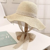 SPRING 주말데이트 큐티 레이스 리본 여성모자 햇빛차단모자 해변가패션