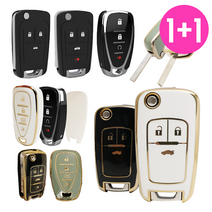 바이어블 1+1 쉐보레 차량용 TPU 스마트키 폴딩키 키케이스 키홀더 / 라세티 트렉스 아베오 알페온 말리부, 05. 4버튼 D타입 (VA-TA19), 화이트골드, 그린골드