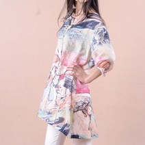 블라우스셔츠스타일 스위트 담아한 의 핑크 블루 계 LOOK 팬시 실크블라우스 여성 버블 소매 극 스윗 2229471237
