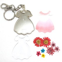 압화공예재료 패션가방고리 열쇠고리 원피스빨강(꽃포함) 솔체압화 교육재료 디자인 하기