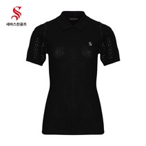 [세바스찬] [골프](국내생산) 23 S/S 여성 카라 골조직 반팔 니트 3308 골프웨어, 색상:블랙 / 사이즈:90