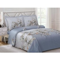 Violet Linen 프랑스 아티스틱 나뭇가지 패턴 럭셔리 울트라 소프트 300수 - 면 새틴 라이트 블루 트윈 121.9cm(48인치) 8피스 이불 세트 침대 2인용