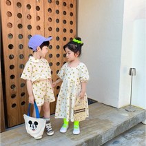 랑맘) 키즈공용 남매룩 옐로우 플라워남매룩 여름