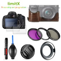 보호 키트 화면 보호기 카메라 PU 가죽 케이스 UV CPL FLD 필터 렌즈 후드 소니 A6000 A6100 A6300 A6400, 02 coffee kit