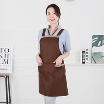 클린유니폼 주방 공방 카페 식당 방수 바리스타 서빙용 단체 행사 기본 민자 미용실 체크무늬 배색 식당 앞치마 4컬러, 브라운, 1개
