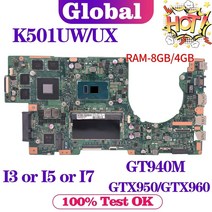 KEFU 노트북 U5000 ASUS K501UQ K501UX K501UW K501UB K501UXM K501U A501U 노트북 마더 보드 I3 I5 I7 4GB/8GB PM, 8GB DDR3L i3 GTX950M