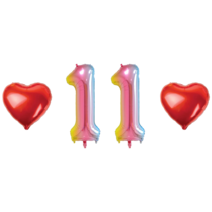 숫자 11 풍선 하트 세트 11살 11세 11주년 11회 결혼 기념 기념일 생일 축하 이벤트 파티용품, 03.레인보우-소-11