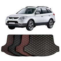 현대 베라크루즈 (2열손잡이 있음/7인승/일체형) 맞춤 가죽 에디션 트렁크매트+뒷열 등받이커버 풀세트 차박 캠핑, 블랙