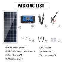 태양광모듈 아파트 에너지 태양열 패널 1000W 인버터 태양 광 시스템 30W 전지 패널 키트 컨트롤러 포함 12, 04 30W Set with 30A