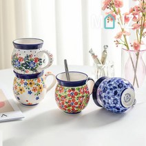 [천삼백케이] [몬즈] [MONZ] 분즐라우 폴란드풍 도자기 항아리머그 2P세트, 옐로우+리즈맥스