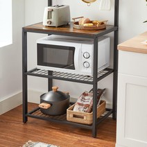 VASAGLE 주방 보관함 베이커 랙 커피 바 3단 선반 S-후크 6개.. 정품보장, Rustic Brown  Black