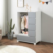 아이방 키즈 5단 서랍장 행거옷장(80cm 2색) 아가 자녀방 국민 어린이 공주, 그레이