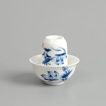 FujianDehuaShengyiyaoCeramic 잔 세트 다기잔 컵 청화백자 백자찻잔 백자잔 연화문 다도잔 문향배 원형잔, 1개, 1개
