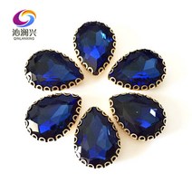 단양 자석 문방사우 중국잉크 블루 컬러 드롭 모양 탑 유리 크리스탈 레이스 클로 라인석 골든 베이스 바