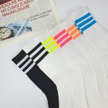 여성 여자 형광 네온 삼선 링글 긴목 장목 양말 레깅스 운동 헬스 니삭스 롱삭스