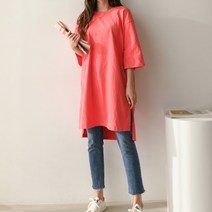 워싱면 옆트임 무지 언발 빅사이즈 박스 7부 반팔 티셔츠 레깅스 원피스 7컬러