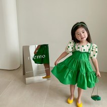더쭈야 여아 원피스 아기 아동 여름원피스 도트 그린 자매 등원 나들이