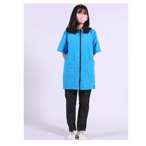 애견미용가운 빅사이즈 미용사복 애견샵 동물병원 수의사 털 안붙는 유니폼, XL, 3 지퍼 블루 미들 슬리브 롱