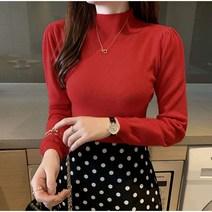 봄가을 여성 슬림핏 얇은 니트티셔츠 심플 무지 이너목티