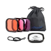 SOONSUN 4팩 다이브 필터 for GoPro 고프로 Hero 12 11 10 9 8 Black 오피셜 워터푸르프 Housing - 레드 Light Magenta 5x 클로