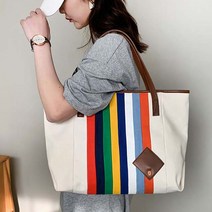 여자 대학생 줄무늬 가방 여대생 큰 숄더백 무지개 캔버스 쇼퍼백 빅사이즈 에코백가방