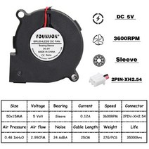[해외]2PCS 5015 50mm DC 24V 12V 5V 2Pin 듀얼 볼슬리브 베어링 브러시리스 냉각 터빈 송풍기 팬 50mm x 15mm 송풍기 쿨러 팬, 5V Sleeve USB_9