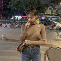 스웨터니트이너셔츠 겨울 가을 와이드 루즈핏 핏아우터 키치한 숏 목폴라 풀오버스웨터 여성 이너웨어 913157807