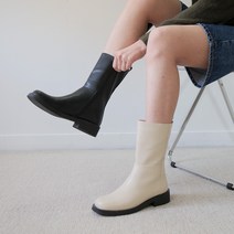 르본디 여성 미들부츠 하프 가죽 통굽 미디부츠 3.5cm