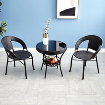 라틴의자 펜션 공원 옥외용벤치 철망 6인용야외테이블 등평형테이블야외용 등나무 3종 세트 베란다 작은 책상 야외 정원 탁자 조합 레저 실외 모방 심플하다, 3 의자 1 원탁【선물 없음】 강화, 커피색