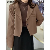 캐시미어 카라 울 밍크 양털 루즈핏 일자 롱코드 블레이저 VONDA 긴 소매 포멀 코트 가을 패션 오피스 버튼 캐주얼 솔리드 컬러 파티 겉옷