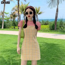 DFMEI 체크 나시 원피스 A라인 스커트 이너 여
