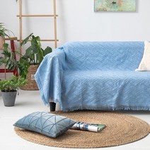 [Myshe]북유럽풍 베드러너 소파커버 덮개 담요 j611, 90 * 240cm + 하늘색 헤링본
