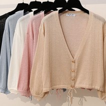 가바바 여성 린넨가디건 소매 7부 밑단 끈달린 사랑스러운 데이트룩 린넨 가디건 G35599