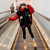 봄 가을 겨울 여자 아이 옷 야구 스트라이프 재킷 키즈 청소년 플러스 벨벳 모직 아동 아웃웨어 코트 6 7 8 9 10 11 년