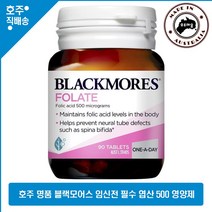 호주 직구 블랙모어스 임산부 임신전 필수 영양제 하루 1정 폴레이트 엽산 500mg 90정, 1병