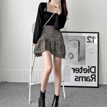 브이와이 VY 여자 호피 슬림 잔주름 가을치마 미니스커트