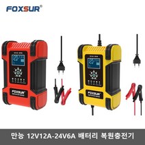 FOXSUR 퍽셔 3세대 7단계 자동차 오토바이 충전기 동차배터리충전기 12V12A 24V6A, 12A, 주황색