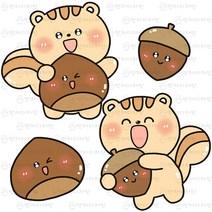만자디자인 가을 컷도안 / 밤과 도토리를 들고 있는 귀염둥이 다람쥐 / 유치원 어린이집 요양시설 교실 환경꾸미기