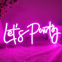 감성소품 네온사인 간판 40*20cm Let's Party 네온 사인 벽 장식용 조도 조절 가능한 불빛 단어 LED 아, 03 Pink_01 USB